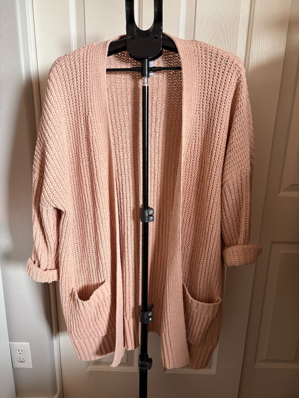 Serra Open-Front Knit Cardigan in Blush